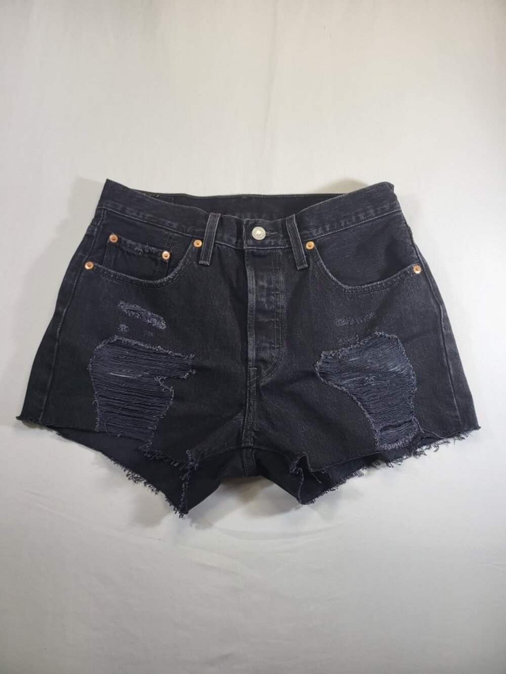 Levi’s 501 Distressed Black Denim Cutoff Shorts W28